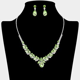Teardrop Marquise Stone Cluster Rhinestone Paved Necklace