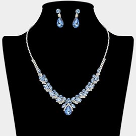 Teardrop Marquise Stone Cluster Rhinestone Paved Necklace