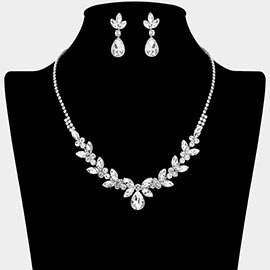Teardrop Marquise Stone Cluster Rhinestone Paved Necklace