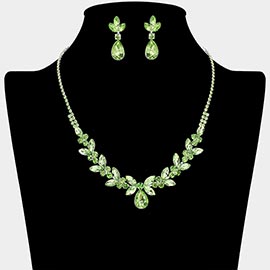 Teardrop Marquise Stone Cluster Rhinestone Paved Necklace