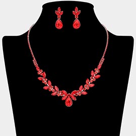 Teardrop Marquise Stone Cluster Rhinestone Paved Necklace