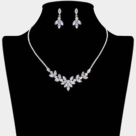 Marquise Stone Cluster Embellished Rhinestone Paved Necklace
