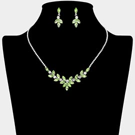 Marquise Stone Cluster Embellished Rhinestone Paved Necklace