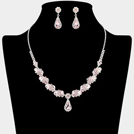 Teardrop Stone Pendant Accent Marquise Flower Stone Cluster Embellished Necklace