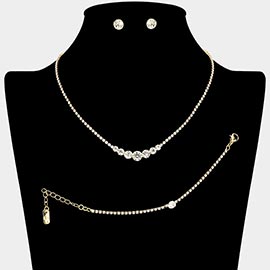 Classic Round Stone Link Rhinestone Paved Necklace