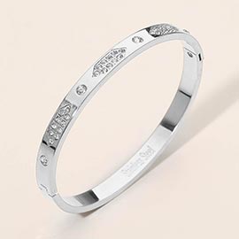 Stainless Steel Geometric CZ Detail Hinged Bangle Bracelet