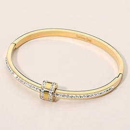 Stainless Steel CZ Pave Hinged Bangle Bracelet