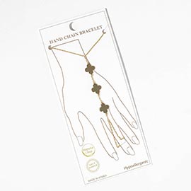 Gold Dipped Quatrefoil Charm Link Hand Chain Magnetic Bracelet