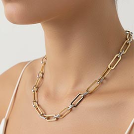 Gold Dipped Bold Two Tone Paperclip Chain Necklace