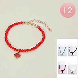 12PCS - Quatrefoil Charm Faceted Beaded Bracelets