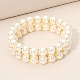 Double Row Pearl Beaded Stretch Bracelet