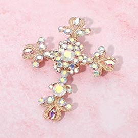 Elegant Stone Embellished Cross Pin Brooch