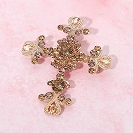 Elegant Stone Embellished Cross Pin Brooch