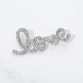 Rhinestone Paved LOVE Script Pin Brooch