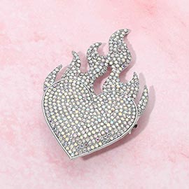 Rhinestone Pave Flame Heart Pin Brooch