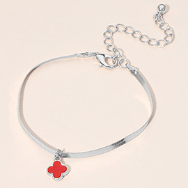 Silver Dipped Quatrefoil Charm Herringbone Chain Bracelet