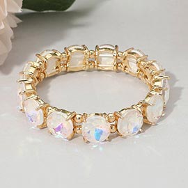 Round Stone Cluster Beaded Stretch Evening Bracelet