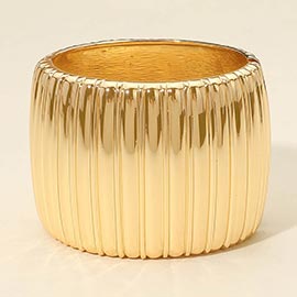 Bold Wide Ribbed Metal Hinged Bangle Bracelet