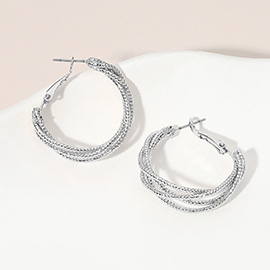 Silver Dipped Layered Textured Hoop Earrings
