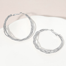 Silver Dipped Layered Textured Hoop Earrings