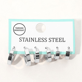 3Pairs - Stainless Steel Flat Huggie Hoop Earring Set