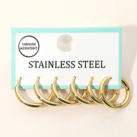 3Pairs - Stainless Steel Classic Huggie Hoop Earring Set