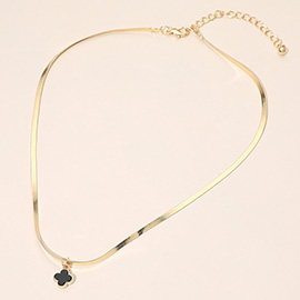 Gold Dipped Quatrefoil Pendant Herringbone Chain Necklace