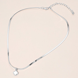 Silver Dipped Quatrefoil Pendant Herringbone Chain Necklace