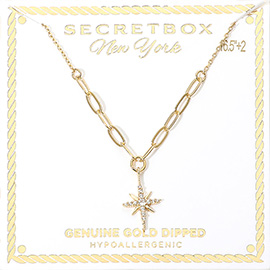 SECRET BOX_Genuine Gold Dipped Hypoallergenic Starburst Pendant Half Link Chain Necklace
