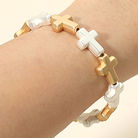 Metal Cross Beaded Stretch Bracelet