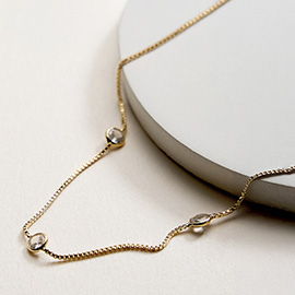 18K Gold Filled CZ Stone Bezel Link Staton Necklace