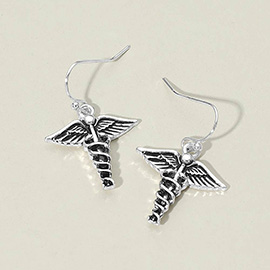 Metal Caduceus Medical Symbol Drop Earrings