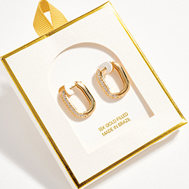 18K Gold Filled CZ Pave Rectangular Huggie Hoop Earrings