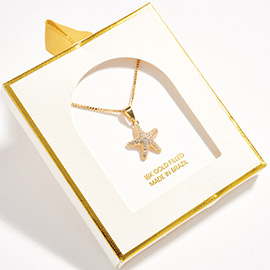 18K Gold Filled CZ Stone Paved Starfish Pendant Necklace