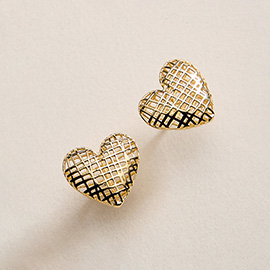 18K Gold Filled Textured Heart Stud Earrings