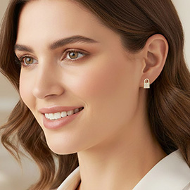 18K Gold Filled CZ Pave Mini Padlock Stud Earrings