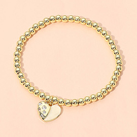 Stainless Steel Heart Charm Beaded Stretch Bracelet