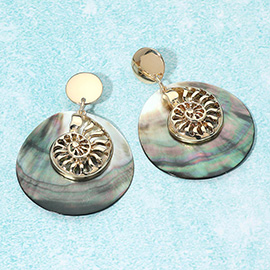 Spiral Shell Accent Abalone Disc Statement Drop Earrings