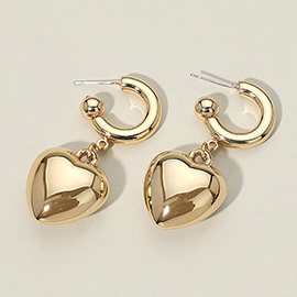 Metal Puffy Heart Drop Hoop Earrings