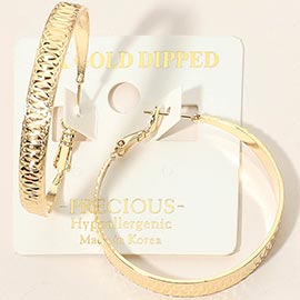 14K Gold Dipped Hypoallergenic Textured Hoop Earrings