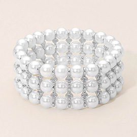 Wide Pearl Beaded Strand Stretch Bracelet