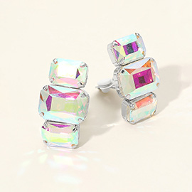 Triple Rectangular Faceted Stone Evening Clip On Earrings
