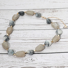 Chunky Faceted Marbled Resin Pebble Beaded Statement Necklace