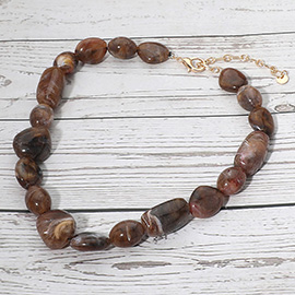 Chunky Marbled Resin Pebble Beaded Statement Necklace