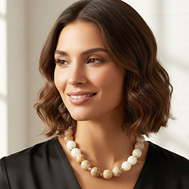 Chunky Marbled Resin Ball Beaded Statement Necklace