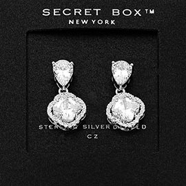 SECRET BOX_Sterling Silver Dipped CZ Quatrefoil Halo Drop Dangle Earrings