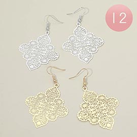 12Pairs - Floral Filigree Drop Dangle Earrings