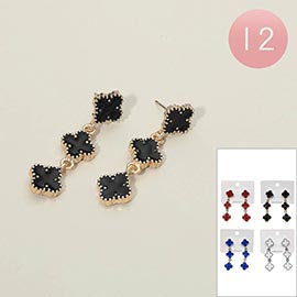 12Pairs - Triple Quatrefoil Link Drop Earrings
