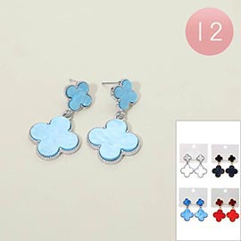 12Pairs - Double Quatrefoil Drop Earrings
