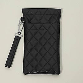 Faux Leather Quilted Sunglasses Phone Case Pouch Bag
